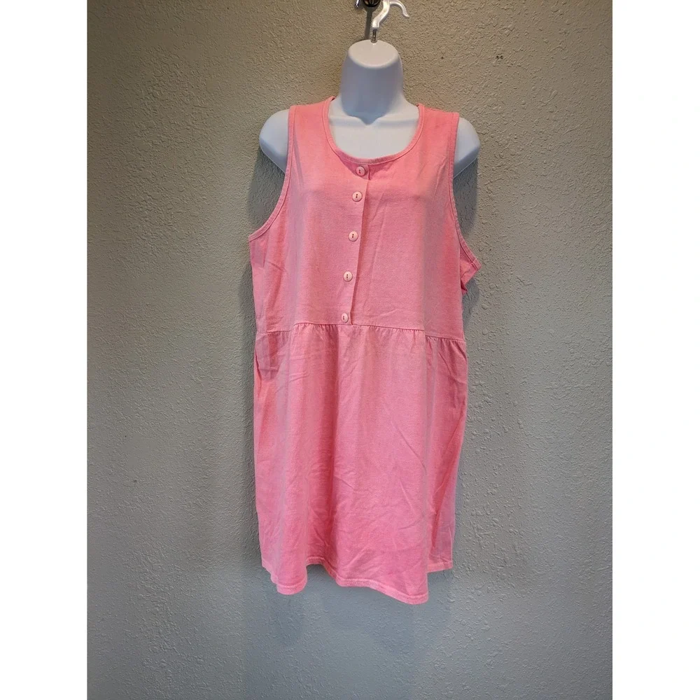 Kicks USA Made Dress Sleeveless Casual Pink Sundress Summer Large Neon 90s y2k‎